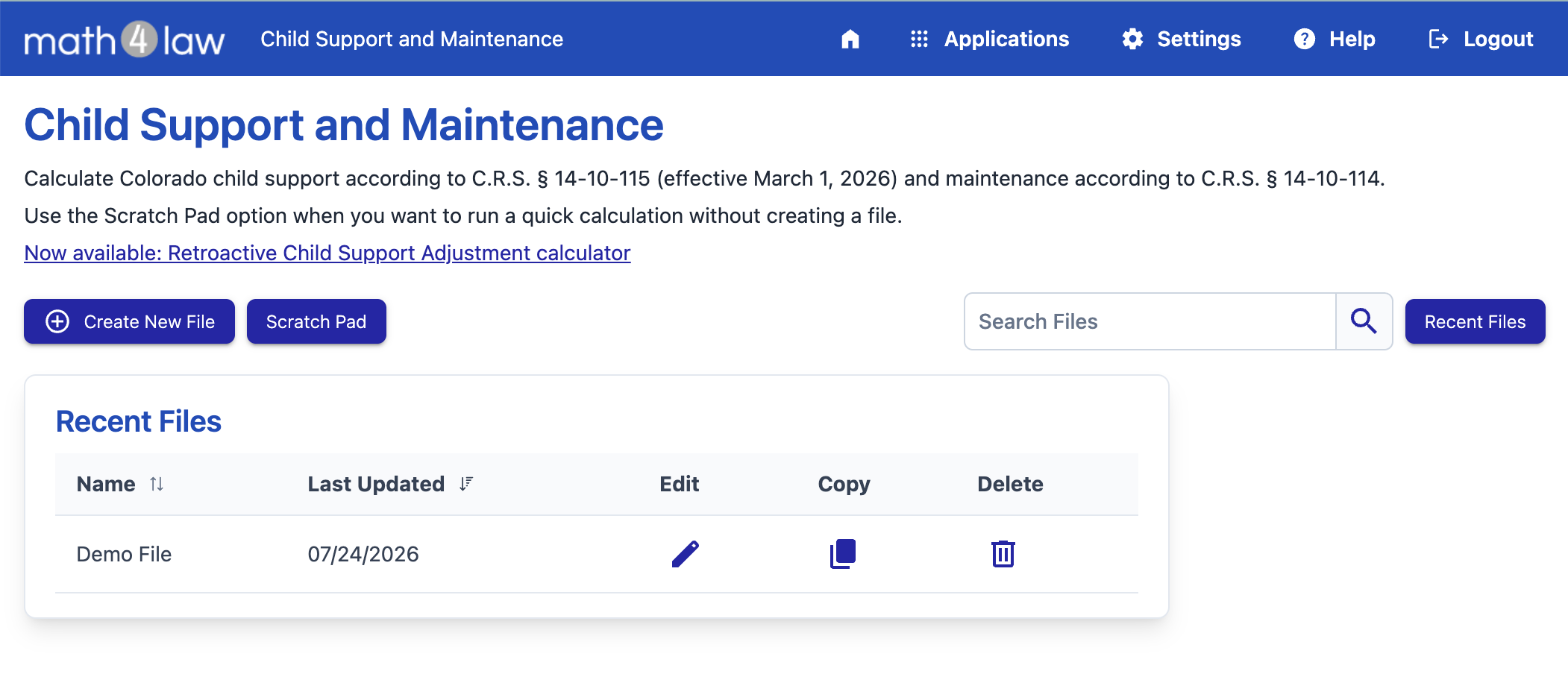 The Child Support and Maintenance main page