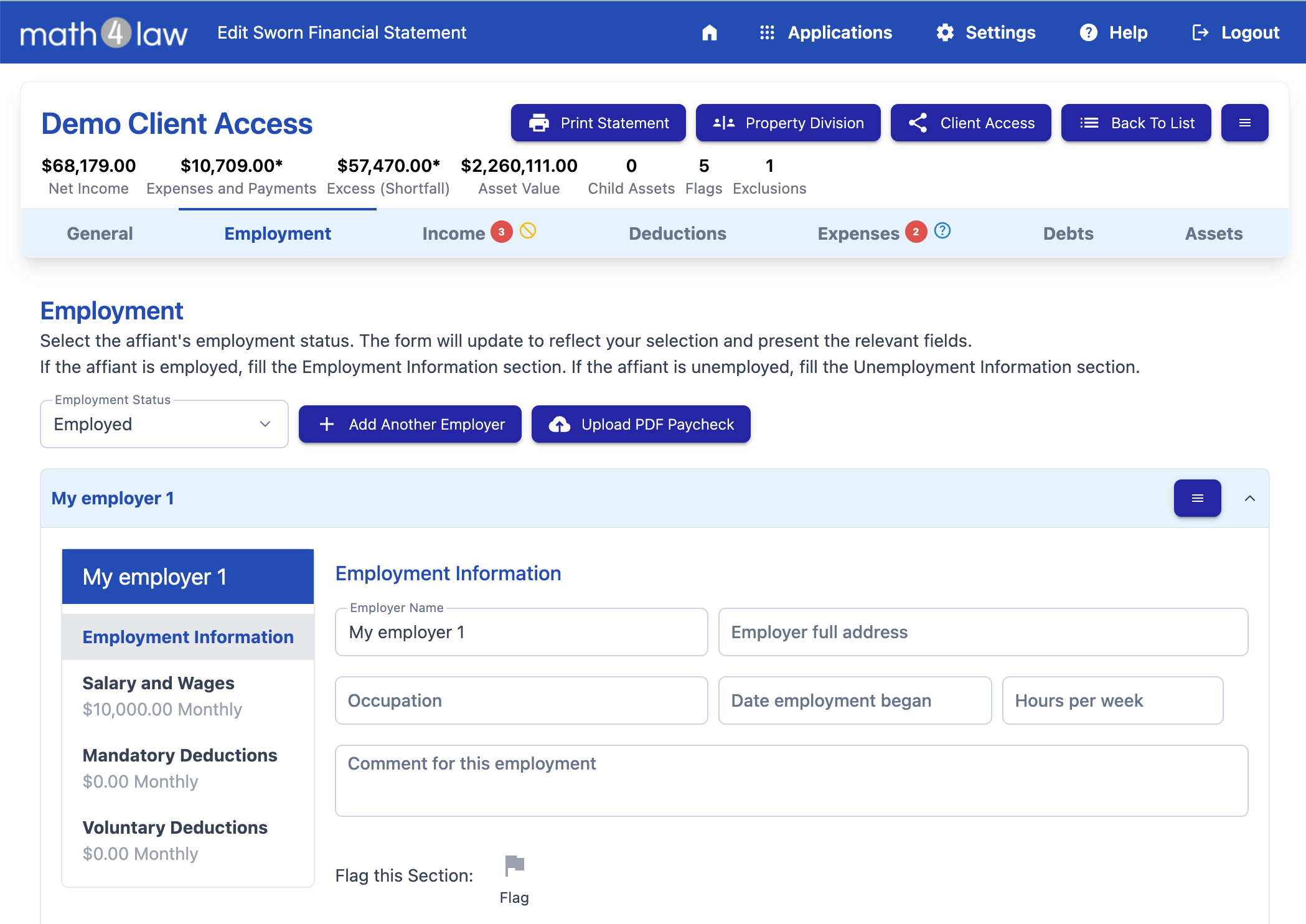 The Sworn Financial Statement file editor